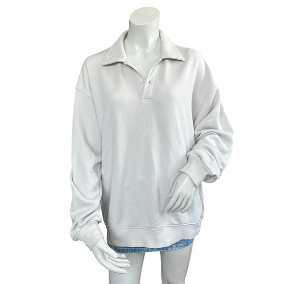 Aritzia Tops - Aritzia TNA Airy Boyfriend Fleece Collared Button Down Pullover Sweater Medium